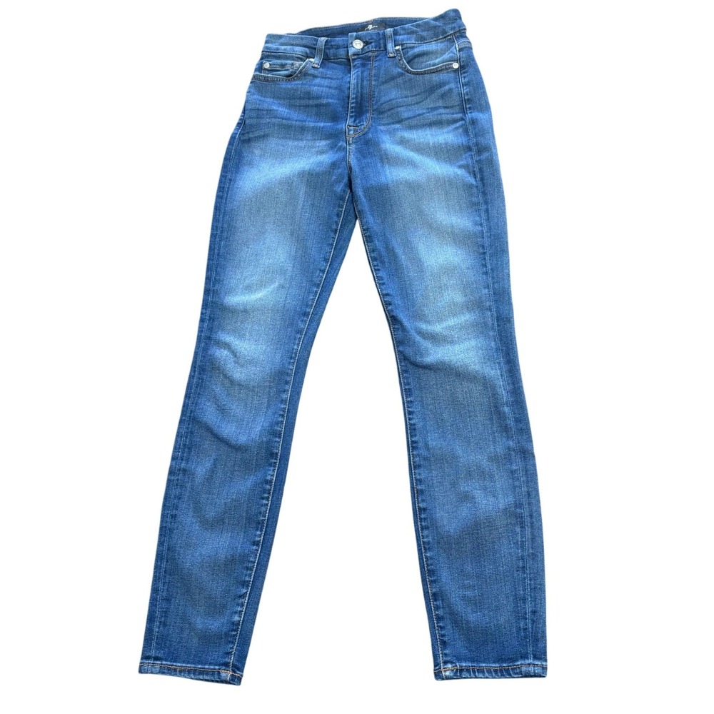 7 For All Mankind Wms Premium Denim High Rise Skinny Jean Blue Medium Wash 25